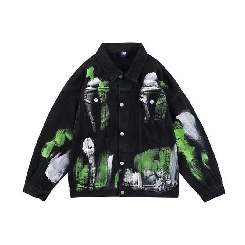 Colored Denim Jacket Print Cotton Mens Fashion Outerwear Oversize Punk Hip Hop Street Wear Vintage Coat 2025