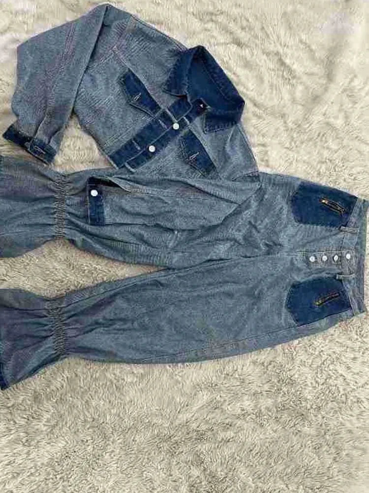 2 Piece Matching Set Spring Streetwear Button Top and Jeans Female Sexy Denim Pant Suits for Ladies wholesale Dropshipping