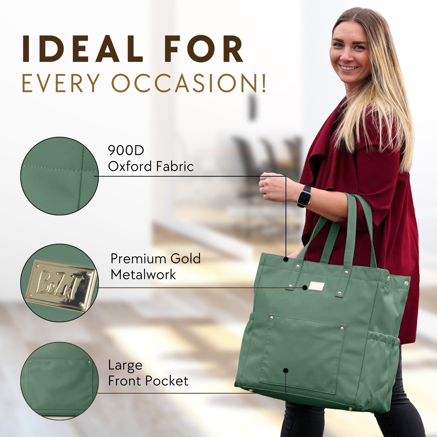 Large Premium Lightweight Spacious Women's Tote| Shoulder Bag| Handbag | Multifunctional| Durable| Sophisticated (Green)