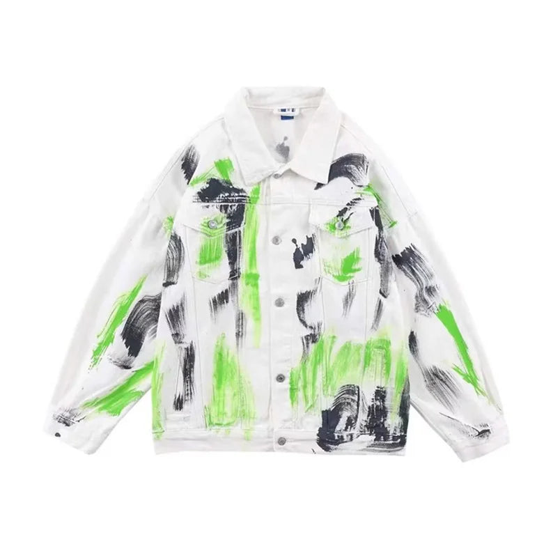 Colored Denim Jacket Print Cotton Mens Fashion Outerwear Oversize Punk Hip Hop Street Wear Vintage Coat 2025